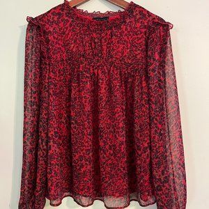 Sanctuary Red Leopard Print Long Sleeve Shirt